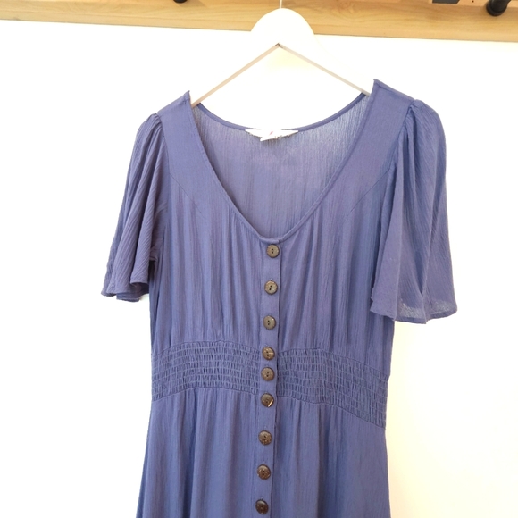 Midi hi low navy blue dress button detail sz Small - Picture 6 of 12